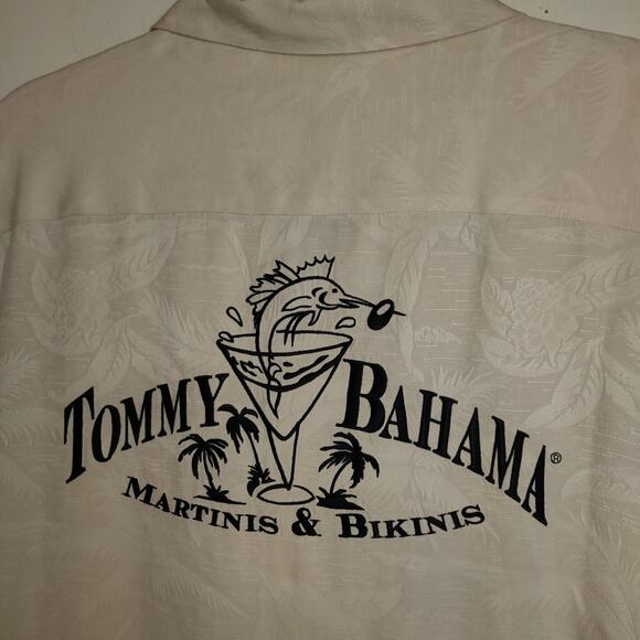 Tommy Bahama Silk Shirt Men's L Embroidered Button Up Hawaiian Martinis Bikinis - Picture 1 of 16